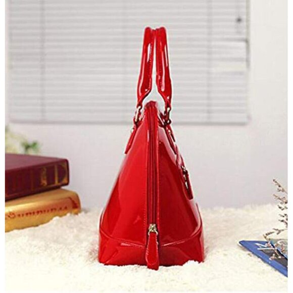 Large Red Patent Leather Handbag with Adjustable Strap - Chic Storage Solution - Picture 5 of 7